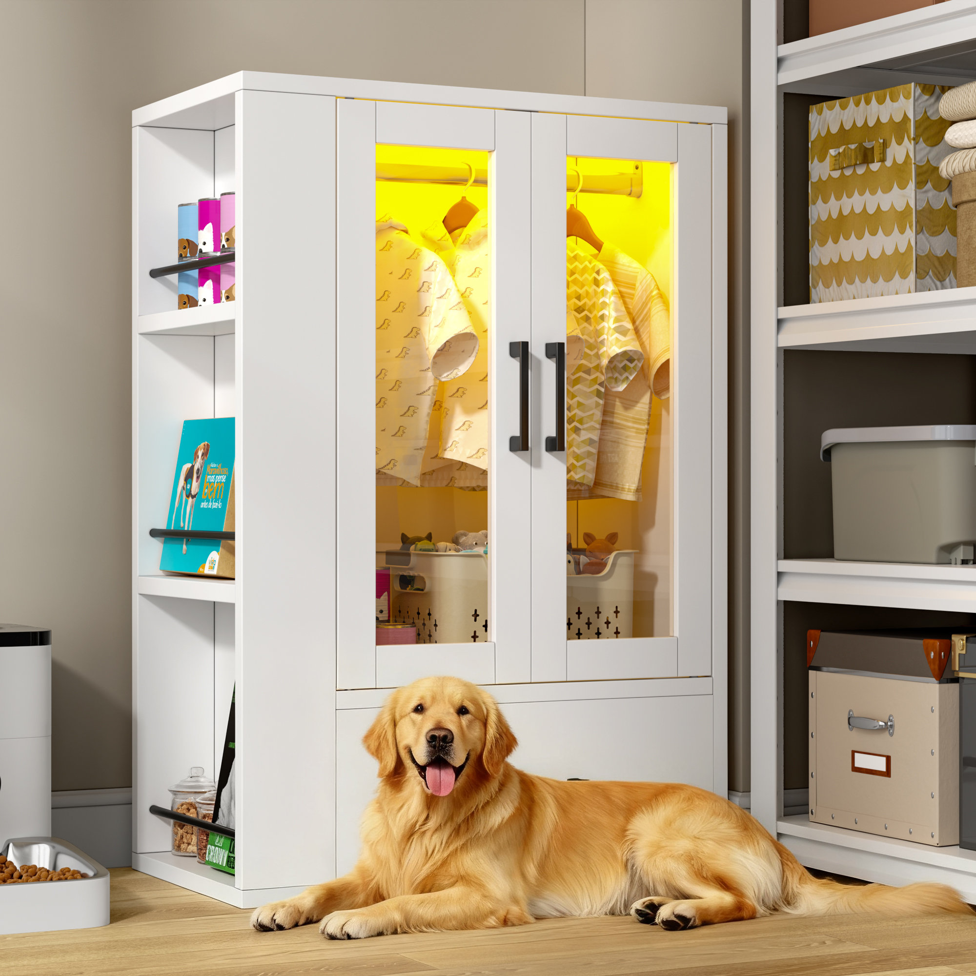 Tucker Murphy Pet™ Wooden Dog Closet With Led Lights, Pet Wardrobe
